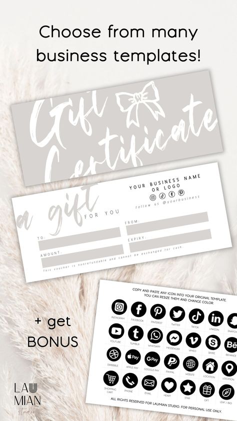 Professional Gift Voucher With Bow Gift Certificate for Eshtetician Salon Voucher for Customer Gift Coupon Editable Digital Voucher AMAW - Etsy Business Certificate, Massage Gift Certificate, Printable Vouchers, Printable Coupon Book, Spa Studio, Gift Coupon, Trendy Bows, Small Business Gifts, Customer Gifts