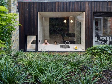 Hayhurst and Co adds charred-timber extension to basement flat in London House Black Exterior, Burnt House, Timber Extension, Burnt Timber, Victorian Rooms, Basement Flat, Wooden Cladding, Good Wood, Charred Wood