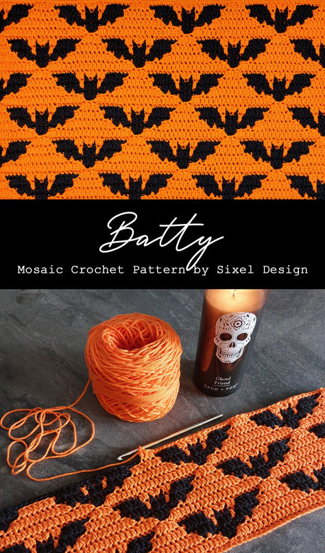 Add spooky little bats to just about anything with this new Halloween mosaic crochet pattern. Includes instructions for a pillow and placemat, or use the charts to create anything from blankets to scarves, bags, home decor and more.  #mosaiccrochet #spookycrochet #batcrochet #halloweencrochet #bats #gothcrochet #batpattern #sixeldesign Crochet Bat Pattern, Halloween Mosaic, Crochet Bat, Fall Crochet Patterns, Bat Pattern, Fair Isles, Mosaic Crochet, Halloween Crochet Patterns, Clothes Crochet