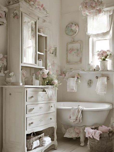 Trasforma il tuo bagno in un'oasi Shabby Chic: guida e consigli 3 Shabby Chic Bathrooms Ideas, Shabby Chic Bathroom Decor Ideas, Baños Shabby Chic, Shabby Chic House, Shabby Chic Aesthetic, Modern Shabby Chic, French Country Bathroom, Decoration Shabby, Chic Bathroom