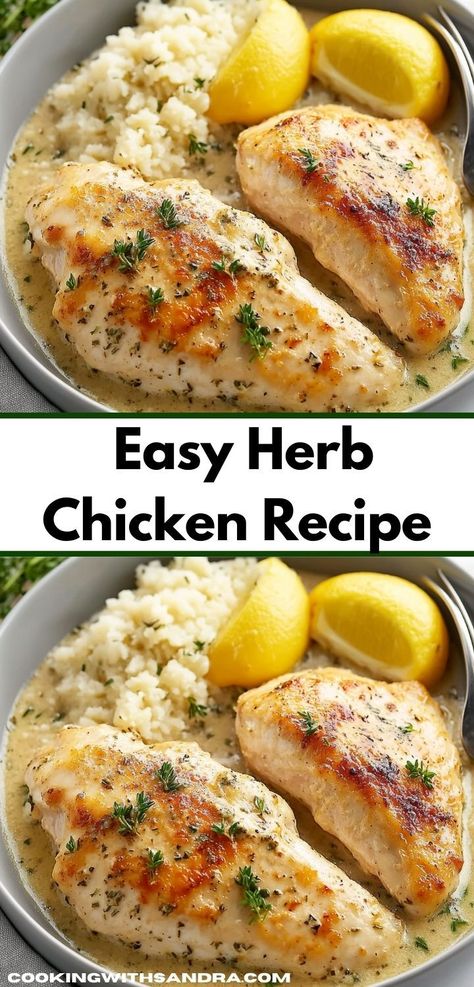 Need a new addition to your easy dinner ideas? Discover this Herb Chicken Recipe that’s not only simple to make but also packed with flavor. It’s sure to become a family favorite! Low Cholesterol Chicken Recipes, Garlic And Herb Chicken, Herb Chicken Recipes, Herbed Chicken, Garlic Herb Chicken, Chicken Tonight, Herb Roasted Chicken, Chicken Breast Seasoning, Herb Chicken