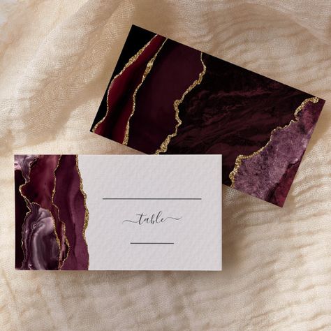 Chic Burgundy Gold Agate Blush Wedding Escort Place Card Word Table, Handwriting Script, Elegant Modern Wedding, Agate Wedding, Burgundy And Gold, Table Number, Free Birthday Invitations, Free Birthday Invitation Templates, Wedding Place Cards