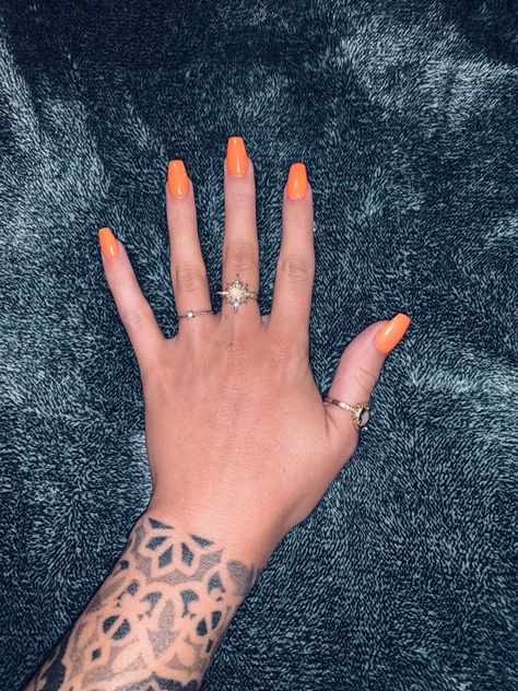 Orange Coffin Nails, Orange Nails, Neon Nails, Light Orange, Coffin Nails, Short Nails, Acrylic Nails, Tattoos, Nails