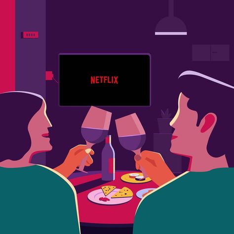 Netflix Illustration Art, Movie Night Illustration, Barcelona Drawing, Netflix Illustration, Movies Illustration, Kazakh Vibe, Love Actually Movie, Drawing Story, Brand Persona