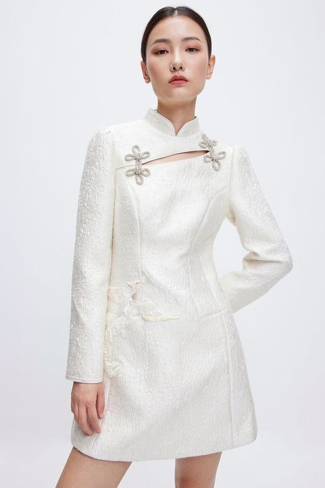 Types Of Shirt Collars, Chinese Collar Dress, Phoenix Embroidery, Eastern Wedding, Shirt Collars, Chinese Style Dress, Forbidden City, Miss Sixty, Cheongsam Dress