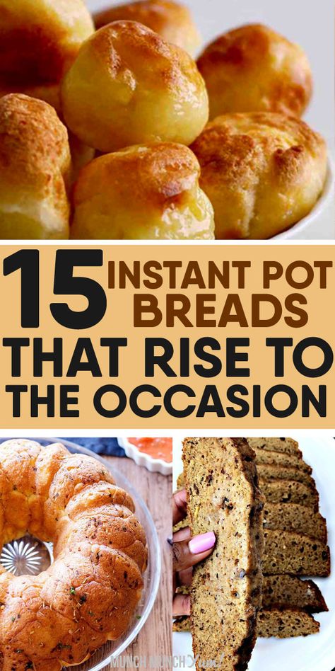 INSTANT POT BREAD recipes to put that electric pressure cooker to use! The yogurt button makes breadmaking so easy and fast. Learn proofing technique, how to make rising dough, and the best recipes for no knead, healthy whole wheat, dutch oven sourdough with whey, rosemary garlic monkey bread, dinner and hawaiian rolls, and desserts like zucchini and banana bread, pudding, and more. Low carb, gluten free and vegan options. Perfect for families #instantpot #bread #breadrecipes #breakfast Instant Pot Bread Recipes, Dutch Oven Sourdough, Instant Pot Bread, Garlic Monkey Bread, Pot Bread, Bread Dinner, Banana Bread Pudding, Knead Bread Recipe, Yeast Bread Recipes