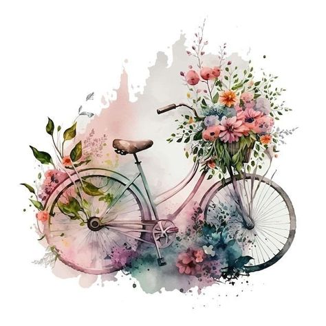 Cycle Drawing, Bicycle With Flowers, Cycle Painting, Indian Invitation Cards, Bicycle Illustration, Fabric Paint Diy, Bicycle Painting, Tandem Bike, Bicycle Art