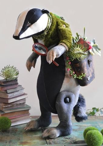 Botany Badger Card By Mister Finch Mister Finch Textile Art, Mr Finch Textile Artists, Mr Finch, Mister Finch, Fairytale Creatures, Textile Sculpture, Textile Fiber Art, African Textiles, Ooak Art Doll