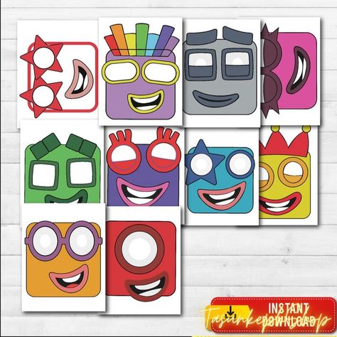 Printable NumberBlock Photo Props Images for NumberBlock - Etsy Brasil Numberblocks Birthday Party Decorations, Number Blocks Printable, Numberblocks Birthday Party, Printable Photo Props, Number Blocks, Printable Masks, Birthday Photo Props, Baby Posters, Creative Accessories