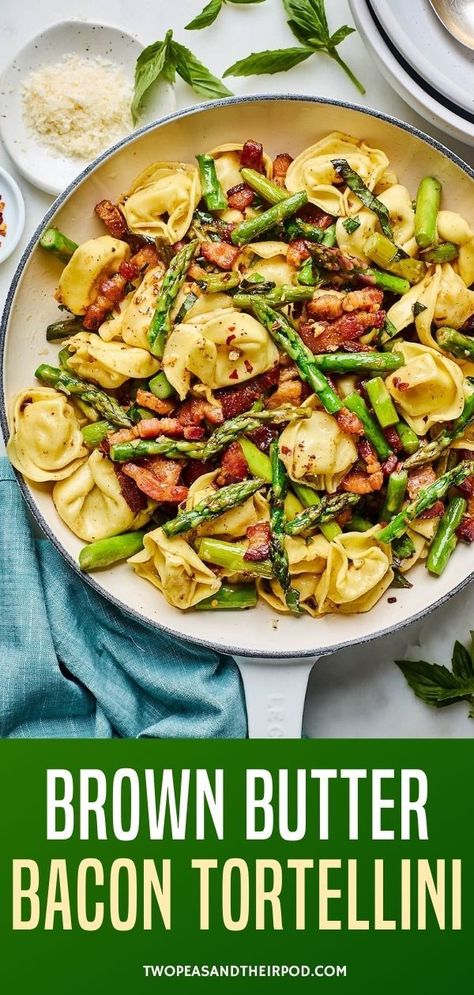 Brown Butter Bacon Tortellini Browning Sauce Recipe, Bacon Tortellini, Cheese Tortellini Recipes, Bacon Asparagus, Easy Asparagus Recipes, Bacon Dinner, Bacon Sauce, Brown Butter Sauce, Simple Pasta