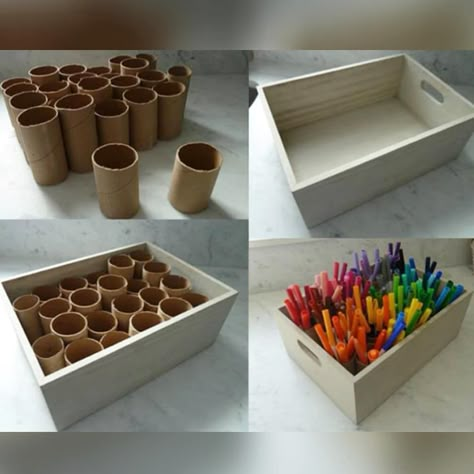 Having trouble keeping your pens/markers/crayons or paints organized? ✏️🖍️🖌️ Try storing them in recycled paper towel or toilet paper… | Instagram Colored Pencil Organizer, How To Organize Art Supplies, Pens Organization Ideas, Colored Pencil Organization, Organizing Art Supplies, Recycle Organization, Craft Area Organization, Marker Organizer, Crayon Storage