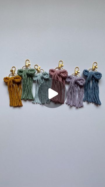 Megan | Macrame Gifts & Tutorials on Instagram: "Mini Bow Keychains 🎀💜✨

#macrametutorial #macrametutorials #howto #macrame #megsmodernmacrame #shopmegsmodernmacrame #macrameshop #handmadecommunity #macramemakers #macramegift #macramebraid #braids #braidtutorial #howtomacrame #gatheringknot #beginnerknot #beginnermacrame #beginnerartist #macramemovement #fiberart #ornamentdiy #macrameornament #macramekeychain #macramecharm #fiberart #macramechristmas #relaxingtutorial #shophandmade #macramediy #macrameinstructions #macramestepbystep" Macrame Paper Clip, Macrame Bow, Macrame Gifts, Macrame Keychain, Mini Bow, Braid Tutorial, Mini Bows, Macrame Tutorial, Macrame Diy