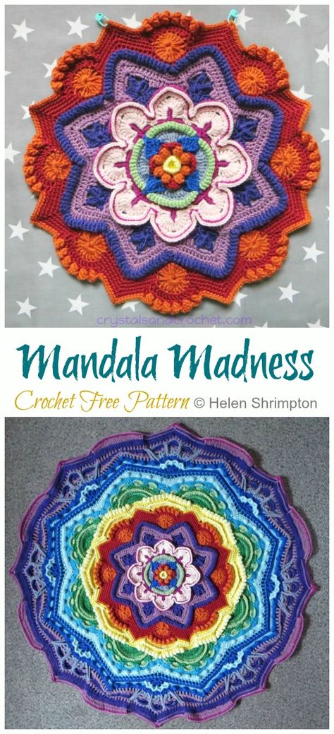 Mandala Madness Crochet Free Pattern - Enchanting Mandala Free Crochet Patterns Mandala Knitting Patterns Free, Multicolor Yarn Crochet Patterns, Mandela Crochet Blanket Free Pattern, Mandala Madness Crochet, Mandala Madness Crochet Free Pattern, Free Crochet Mandala Pattern, Mandala Crochet Blanket Free Pattern, Crochet Mandala Pattern Free, Mandala Crochet Free Pattern