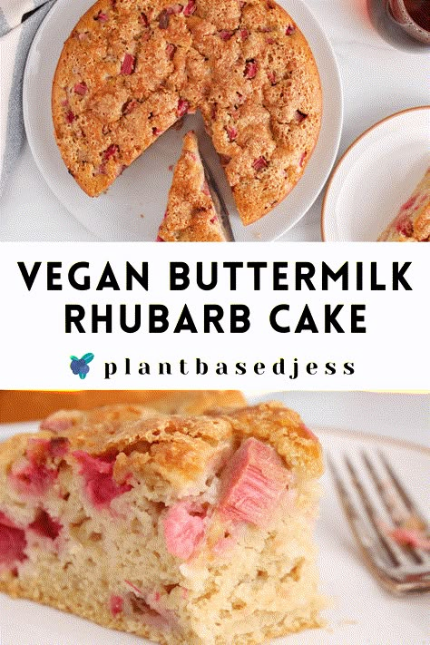 Healthy Rhubarb Recipes, Strawberry Rhubarb Cake, Vegan Rhubarb, Rhubarb Desserts Recipes, Vegan Buttermilk, Rhubarb Bread, Rhubarb Coffee Cakes, Rhubarb Desserts, Fruity Cake