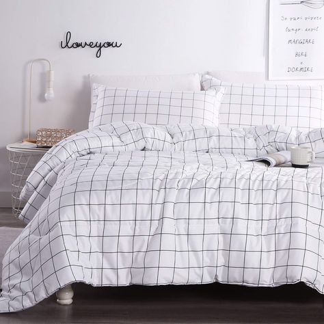 PRICES MAY VARY. 【Soft and Comfy】: Andency grid bedding set adopts soft microfiber as filler. This kind of filler makes this comforter set becoming more fluffy and breathable. While ensuring a soft touch, the material is lightweight and airy but also will keep you plenty warm at night. Andency grid comforter is all you need on a chilly night to immerse yourself in warmth, it will allow you to ell into a deep and sweet sleep every night of the week! 【Exquisite Workmanship】: This twin comforter us White Grid Comforter, Grid Comforter, Grid Bedding, Full Comforter Sets, Bed Comforter Sets, White Grid, Down Comforters, White Comforter, Twin Comforter