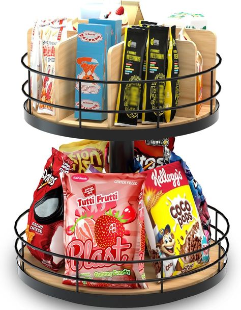 Amazon.com - NANAGIFTREE Snack Organizer - Versatile Snack Storage 2 Tier Lazy Susan with Convenient Grab-and-Go Design, Wood and Metal Snack Holder for Home, Office, Breakroom, 12.13" L x 12.13" W x 12.56" H 2 Tier Lazy Susan, Lazy Susan Designs, Snack Holder, Snack Holders, Snack Organizer, Snacks To Make, Snack Storage, Snack Tray, Design Wood