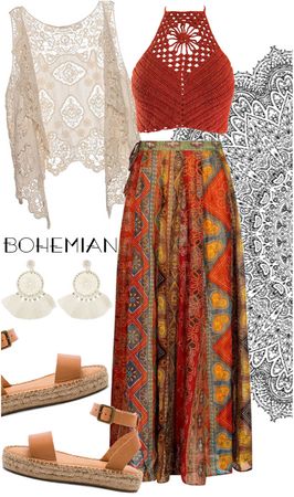 Outfit Ideas Bohemian, Boho Evening Outfits, Bohemian Attire For Ladies, What To Wear To A Barbecue Party, Bohieman Outfit Women, Boho Summer Fashion, Summer Hippie Boho Print Skirt, Modern Bohemian Fashion, Boho Chic Outfits Bohemian