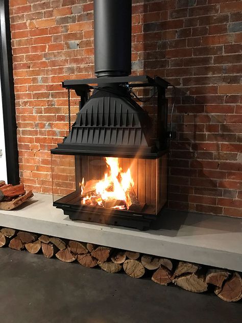 Cheminees Philippe Fireplace, Freestanding Fireplace Ideas, Wood Burning Stove Ideas, Contemporary Wood Burning Stoves, Fireplace Wood Burning, Stove Ideas, Contemporary Fireplace Designs, Standing Fireplace, Fireplace Wood