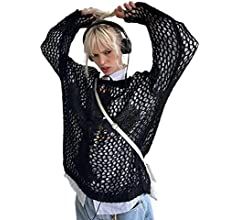 Yassiglia Women's Y2K Crochet Long Sleeve Pullover, Sexy Hollow Out Crop Tops See Through Fishnet Top Cover Up Shirt (White, L) : Amazon.co.uk: Fashion Cross Sweater, Crop Pullover, Aesthetic Streetwear, Black Y2k, Club Tops, Loose Pullover, Spring Women, Womens Long Sleeve Shirts, Solid Clothes