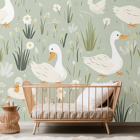 Transform your space with our Adorable Goose Meadow Seamless Pattern Wallpaper. This charming design brings a touch of nature indoors, creating a peaceful and relaxing atmosphere. Perfect for adding a whimsical touch to any room, this wallpaper is easy to install and will bring joy to both adults and children. #wallpaper #decor #nature #goose #seamlesspattern #adorable #homeinspo #homedecor Funny Ducks, Children Wallpaper, Pastel Texture, Duck Nursery, Baby Room Themes, Wallpaper Decor, Cozy Atmosphere, Friendly Design, Child's Room