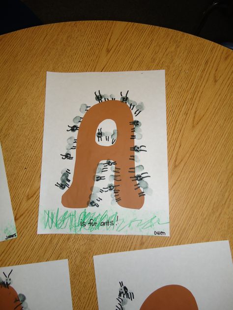 Ants Art Preschool, A Is For Ant Preschool, Ant Finger Print Craft, Ant Art And Craft, Letter A Crafts For Preschool Ants, A Is For Ant, Thumb Painting, Ant Art, Ant Crafts