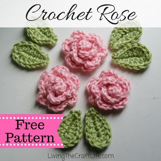 Living the Craft Life: Petite Rose Applique - Free Pattern Marque-pages Au Crochet, Crochet Small Flower, Crochet Rose Pattern, Crochet Flowers Easy, Confection Au Crochet, Crochet Flowers Free Pattern, Rose Applique, Crochet Leaves, Crochet Sunflower