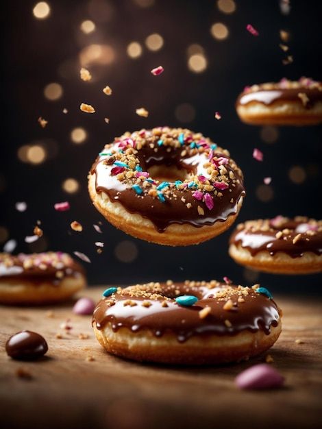 Photo delicious doughnuts floating in th... | Premium Photo #Freepik #photo Hot Cocoa Bar Wedding, Doughnuts Photography, Background Advertising, Photography Studio Lighting, Shape Of Heart, Floating In The Air, Professional Photography Studio, Splash Photography, Photo Food