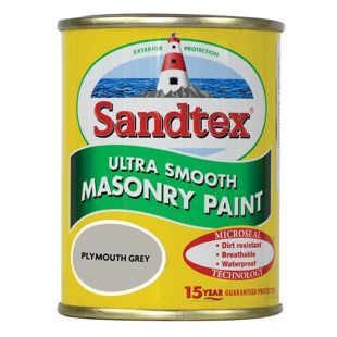 Sandtex Smooth Masonry Plymouth Grey 150ml | Wickes.co.uk Sandtex Masonry Paint, Masonry Paint Colours, Brick Wall Paneling, Red Brick Walls, Masonry Paint, Concrete Building, Painted Brick, Brick Red, Plymouth