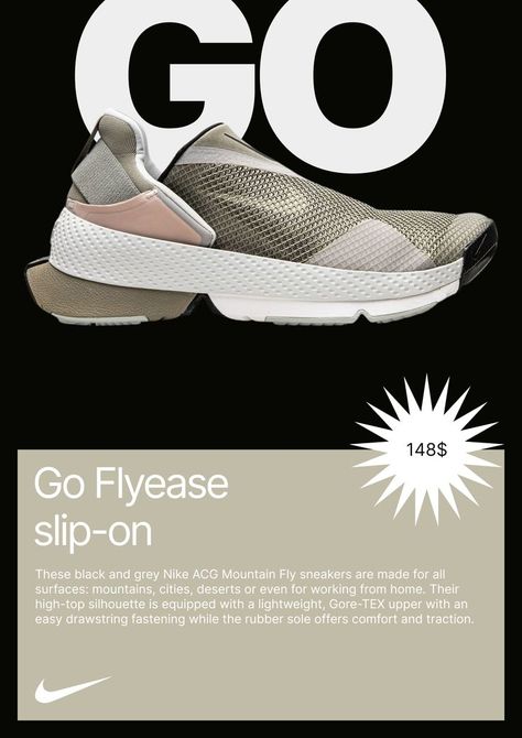 Design-concept by Nikita Yudaev for nike boots Go Flyease slip-on Poster Nike, Nike Boots, Fashion Layout, Nike Acg, Grey Nikes, Vans Classic Slip On Sneaker, Concept Design, Slip On Sneaker, High Tops