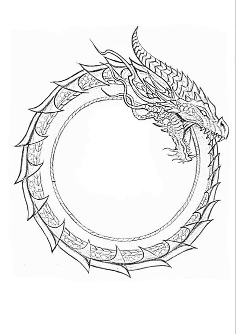 Dragon Holding Orb Drawing, Dragon In A Circle, Dragon Tattoo Circle, Ouroboros Tattoos, Dragon Ouroboros, Ouroboros Art, Dragon Tattoo Stencil, Darkside Tattoo, Ouroboros Tattoo