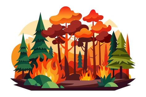 Forest Fire Drawing, Forest Fire Illustration, Campfire Digital Art, Forest Fire Poster, Fire Vector, Forest Fire, Photo Dump, Graphic Resources, White Background