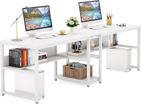 Amazon.com: Tribesigns Two Person Desk with Bookshelf, 78.7 Computer Office Double Desk for Two Person, Rustic Writing Desk Workstation with Shelf for Home Office (Black) : Home & Kitchen Office Double Desk, Desk For Two People, Rustic Writing Desk, Desk With Bookshelf, Desk For Two, Two Person Desk, Low Bookshelves, Double Desk, Desk Workstation