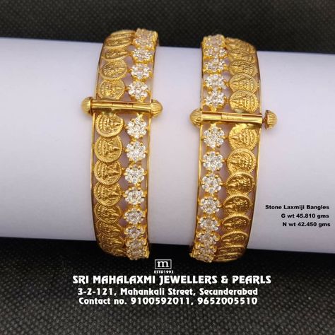 Light Weight Laxmiji Broad Bangles Studded with Cz`s made 22KT BIS HALLMARK Gold visit our SHOWROOM Please call us on WHATS VIDEO call no. 9100592011, 9652005510 wwww.srimahalaxmijewellers.in #SriMahalaxmiJewellers #MahalaxmiJewellers #Bangles Kasulu Bangles Gold, Broad Bangles Gold Indian, Cz Bangles Gold, Cz Bangles Indian Gold, Gold Broad Bangles Design, Light Weight Bangles Gold, Kasu Bangles Gold Jewelry, Broad Bangles Gold, White Stone Bangles Gold