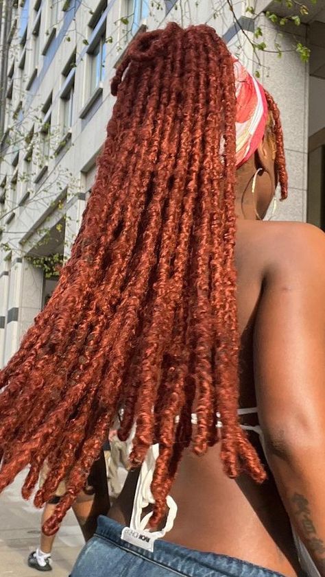 Coloured Faux Locs, Ginger Hair Braids Black Women, Faux Locs Red, Ginger Faux Locs, Red Faux Locs, Orange Braids, Facts About Life, Ginger Hair Color, Faux Locs Hairstyles