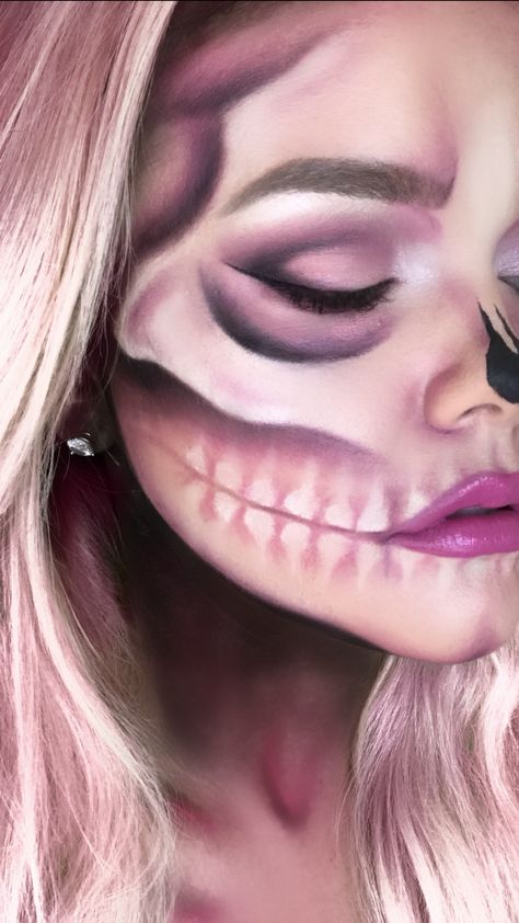 Pink Skeleton Makeup Pink Skeleton Costume, Pink Zombie Makeup, Colorful Skeleton Makeup, Pink Skeleton Makeup, Pink Skull Makeup, Glam Skeleton Makeup, Sugar Skull Makeup Easy, Sfx Ideas, Halloween Skeleton Makeup