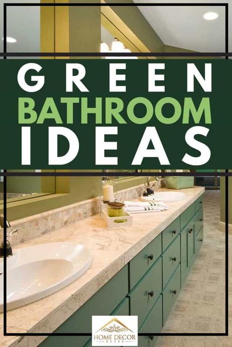 27 Green Bathroom Ideas You'll Love - Home Decor Bliss Green Bathroom White Vanity, Olive Green And Gold Bathroom, Green Bathroom No Window, Rustic Green Bathroom, Moss Green Bathroom, Small Green Bathroom Ideas, Green And Beige Bathroom, Green And Tan Bathroom, Beige And Green Bathroom