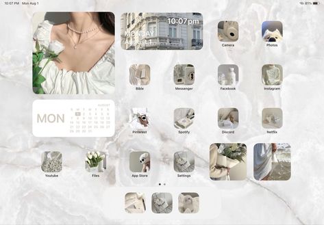 Widgetsmith Ipad Ideas, Beige Ipad Homescreen, White Ipad Homescreen, Ipad Homescreen Ideas White, Ipad Widget Design Ideas, Ipad Asthetic Homescreen, Ipad Themes Aesthetic, Ipad Widgetsmith, Ipad Theme Ideas Aesthetic