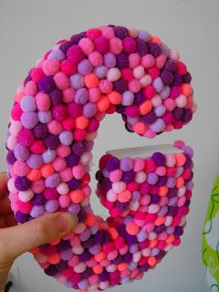 Ruby Murrays Musings: Tutorial - PomPom Monogram Diy Big Letters How To Make, Pom Letters, Decorate Letters, Laundry Stuff, Pom Pom Letters, Cardboard Letters, Big Letter, Letter Ideas, Diy Pom Pom