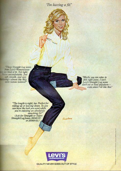 Moda Z Lat 70., 70s Fashion Vintage, Illustrated Ladies, Levis Straight Leg Jeans, Seventeen Magazine, Retro Advertising, Old Ads, 1970s Fashion, Moda Vintage