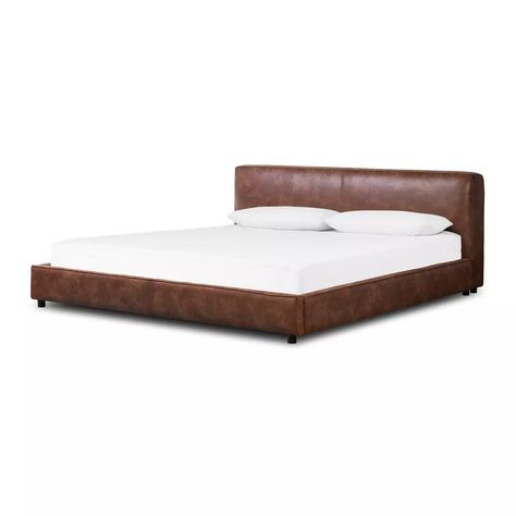 Aidan Bed Vintage Tobacco Four Hands Bed Vintage, Leather Upholstered Bed, Bookcase Bedroom, Modern Italian Design, Low Profile Bed, Adjustable Mattress, Leather Bed, Beds For Sale, Four Hands