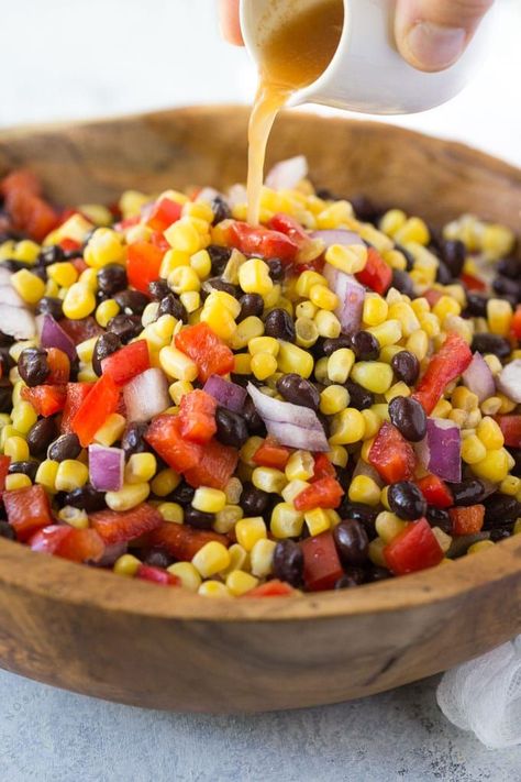 You'll love this quick and easy Black Bean and Corn Salad! It's low in calories and fat free, a perfect summer side dish to complement grilled foods. Low Carb Vegan Breakfast, Corn And Bean Salad, Corn And Black Beans, Black Bean And Corn Salad, Bean And Corn Salad, Black Bean Corn Salad, Salad With Corn, Black Bean Salad Recipe, Southwest Salad