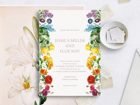 Pride Wedding Invitation, Lgbtq Wedding Invitation, Rainbow Wedding Invitations, Pride Wedding Ideas, Rainbow Themed Wedding, Rainbow Wedding Ideas, Colorful Wedding Theme, Lgbt Wedding Invitations, Lesbian Wedding Invitations