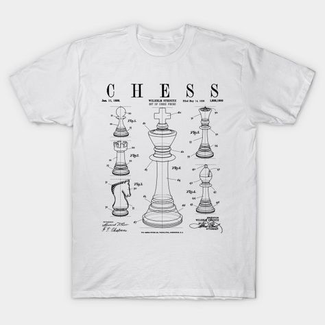 Chess King And Pieces Old Vintage Patent Drawing Print - Chess Lover - T-Shirt | TeePublic Chess Shirts, Chess King, Patent Application, Chess Club, Patent Drawing, Gaming Shirt, Club Shirts, Drawing Prints, Old Vintage