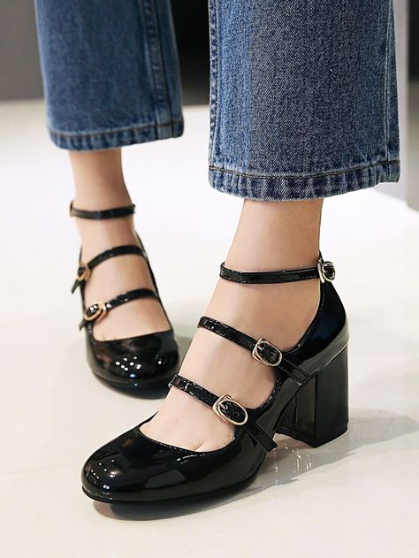 T Strap Shoes, Elegant Pant, 파티 드레스, Chunky Heel Shoes, Mary Jane Pumps, Leather Mary Janes, Fashion Korean, Retro Stil, Mode Vintage