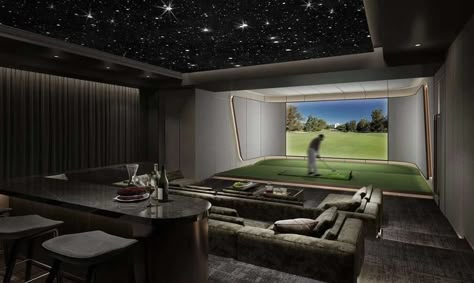 Abandoned Mansion For Sale, Home Golf Simulator, Indoor Golf Simulator, Home Theater Room, Golf Simulator Room, Golf Room, Home Theater Room Design, Theater Room Design, Golf Simulator