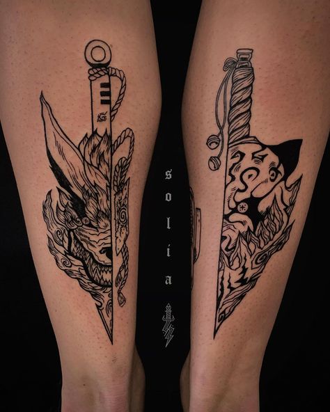 2,671 curtidas, 24 comentários - 𝖘 𝖔 𝖑 𝖎 𝖆 ⚡️ (@solia.ink) no Instagram: “• KURAMA X SHUKAKU 🔪dagger weekend! thank you again gabriella 😻 i had such a blast with these two 🤘🏼” Tree Line Tattoo, Naruto Tattoos, Manga Tattoo, Naruto Tattoo, Naruto Manga, White Tattoo, Anime Tattoos, Line Tattoos, Swords