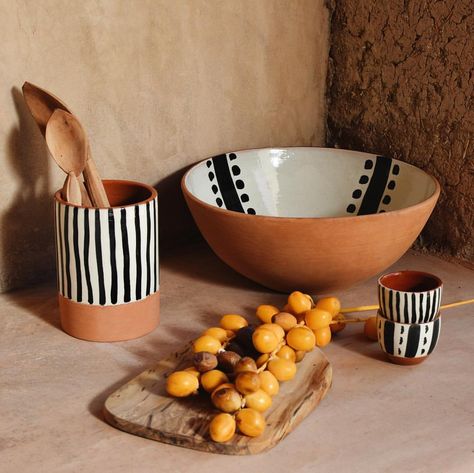 Contemporary ceramics | Morocco | modern craft | black and white : pattern Morocco Ceramics, Morocco Pottery, Moroccan Ceramics, Pottery Tableware, Summer Living, Modern Crafts, Boutique Collection, Black And White Pattern, Ceramics Pottery