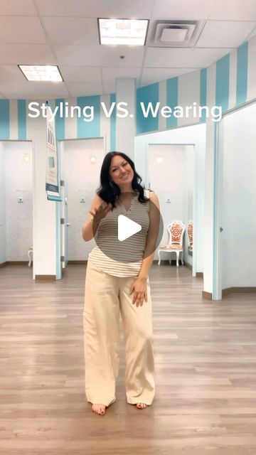 Miranda Lawton on Instagram: "Wearing vs. Styling your linen pants this summer!  Stop trying to hide your tummy and do a simple tuck in, it defines your waist and that looks good on EVERY body! 🥰 I’m wearing our striped Henley Tank Top in a size medium, our Soft Linen High Rise Cargo Wide Leg Pant in a size 12 (I sized up since linen has zero stretch and I wanted a comfortable flowy fit), and our super comfortable SuperCush Aubrey Wedges in an 8. ☀️🕶️ #discovermaurices Never underestimate the power of the right accessories and hairstyle to complete your outfit. #discovermaurices #fashiontips #styleinspo #midsizefashion" Wide Leg Linen Pants Outfit, Mid Size Fashion, Stop Trying, Never Underestimate, Wide Leg Pant, Linen Pants, This Summer, Wide Leg Pants, That Look