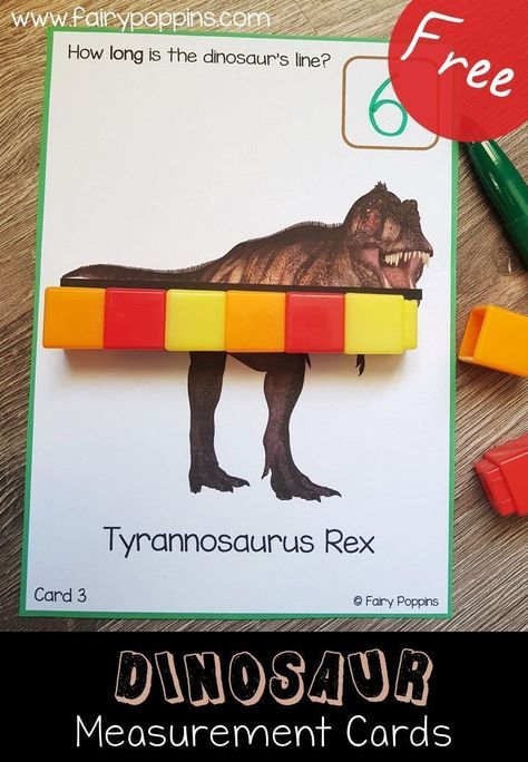 These free dinosaur measurement activities are great for kids in preschool up to first grade. They focus on using non-standard measurement units such as cubes. #dinosaurtheme #measurementactivities #preschoolmath #kindergartenmath #firstgrademath #nonstandardmeasurent Measuring With Cubes, How Do Dinosaurs Count To Ten Activities, Dinosaurs Crafts Preschool, Measuring Height Activities, Dinosaur Writing Activities, Fairy Poppins, Dinosaur Science, Dinosaur Lesson, Dinosaur Theme Preschool