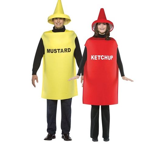 Get 10 ideas for couples costumes for Halloween! Mustard Costume, Diy Ketchup, Ketchup Costume, Ketchup And Mustard, Funny Couple Halloween Costumes, Best Couples Costumes, Duo Costumes, Food Costumes, Clever Halloween Costumes